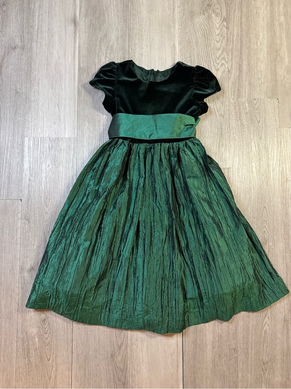 Jayne Copeland Green/Black Velvet Fit & Flare Bow Lined Holiday Dress Sz 6